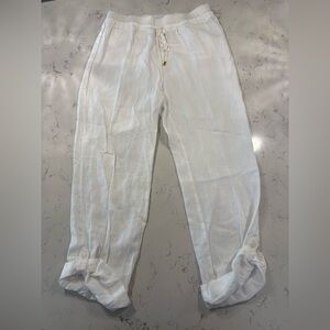Ellen Tracy Company 100% Linen White Drawstring Waist Pants Size Medium